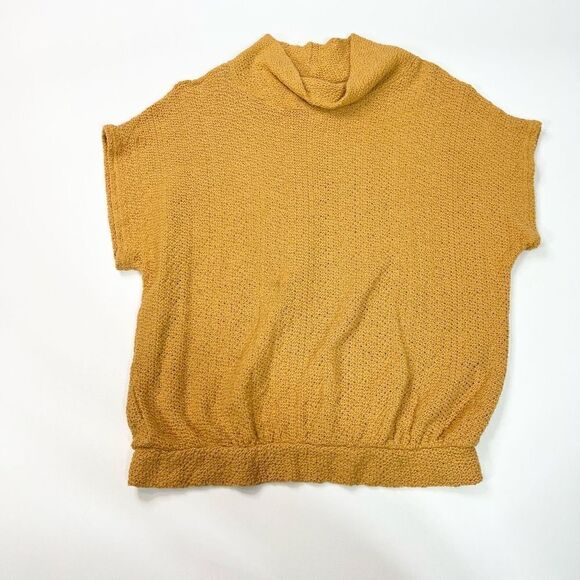 Free People Beach Sweater Womens XS Short Sleeve Loose Knit Pullover Mustard - Picture 1 of 8